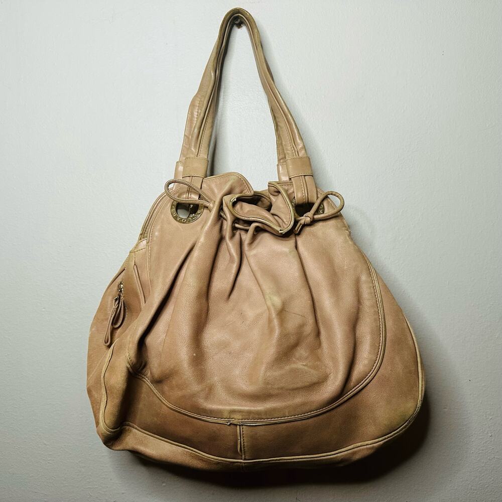 BULGARI BVLGARI Beige Leather Ruched Leather Gold Tone Hardware Hobo Bag